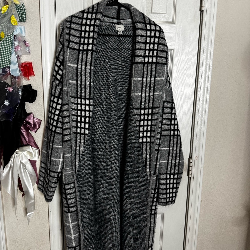 a new day Gray and Black Checkered Cardigan